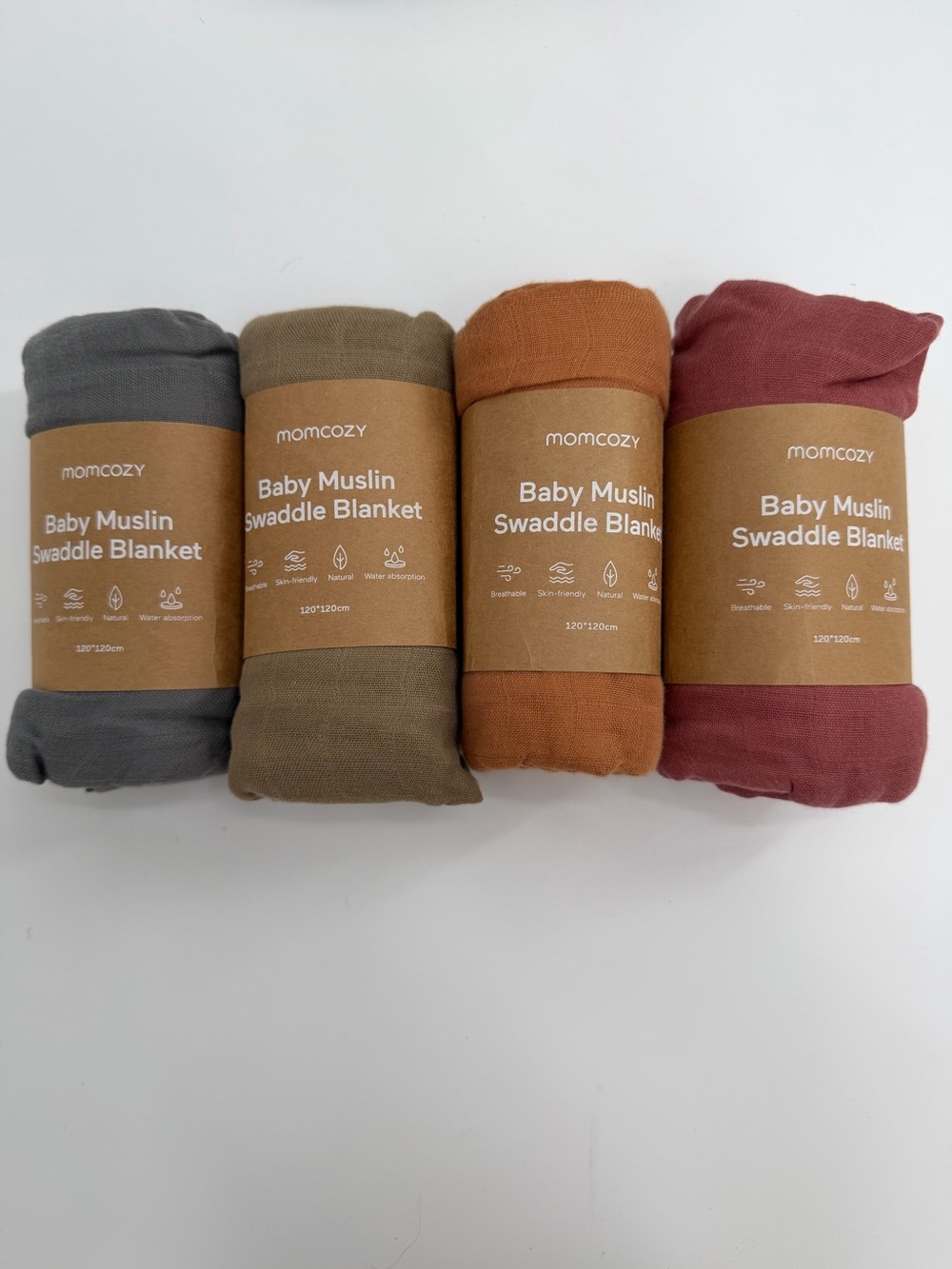 NWT Momcozy Baby Muslin Swaddle Blankets 4pk in Earth Tones